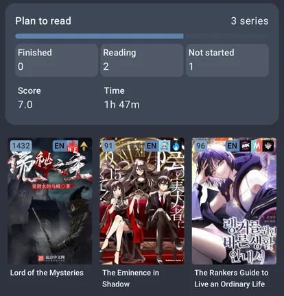 A row's series list under its summary card