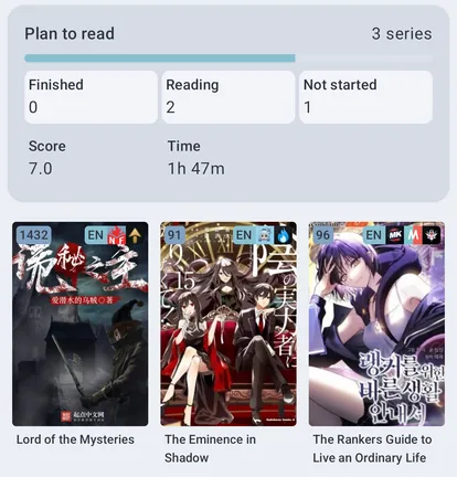 A row's series list under its summary card